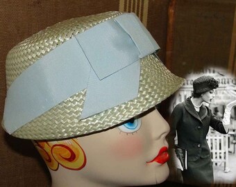 Vintage 50\'s Straw and Blue Tulle Womens Bucket Hat MOD Fashion Vintage 50 main image 3