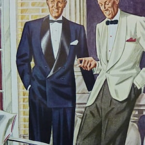 Plateau Timely Clothes Fabric Pacific Mills Balanced Tailoring The F.H. Joyce Co Conn Union Label Blue Tuxedo Suit Black Lapel 1940's Formal