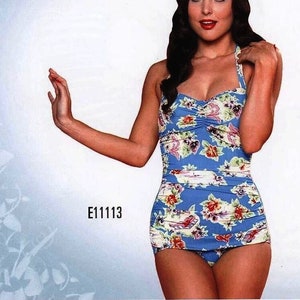 Bettie Page by Esther Williams USA Made Blue Vintage Sunbathers Swimwear Tiki Tropic Swimsuit Pool Swimming Beach Pinup 8 XS Bathing Suit image 5