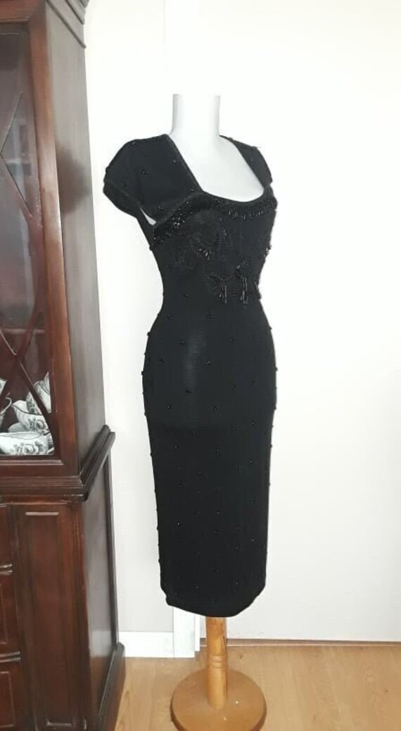 Carole Little Black Sequin Petite M Fitted Knit D… - image 3