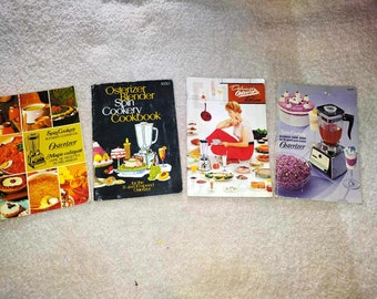 4 libros de cocina antiguos, recetas de lujo para Osterizer, cocina giratoria, licuadora, magia culinaria, entretenimiento de mediados de siglo, salud, comida para bebés, sopas, bebidas
