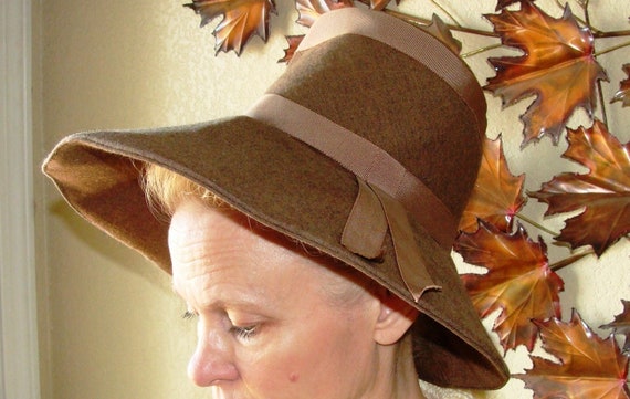 1960's Vintage Khaki Wide Brim Small Soft Hat Rex… - image 2