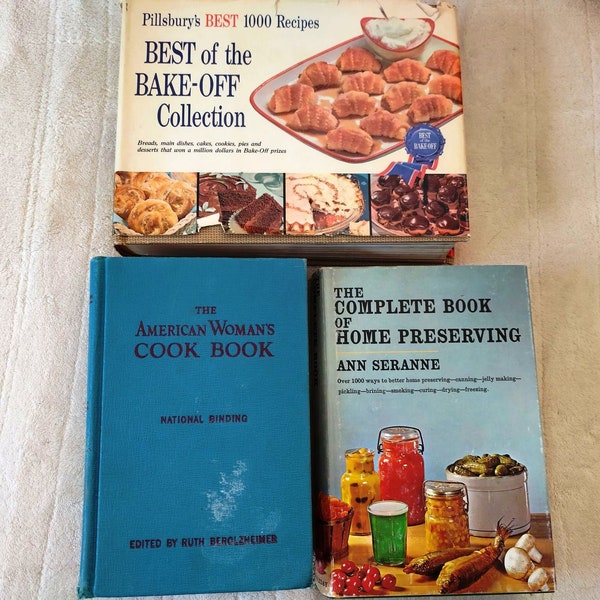 Pillsbury 1959 1000 Recipes Bake-Off American Woman's Cookbook 1944 Complete Home Preserving 1955 Home Cooking Canning Drying Cure Jelly