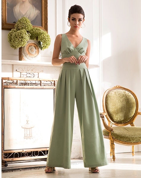 Sample Jumpsuit in Black or Sage Green Wide Leg Palazzo - Etsy