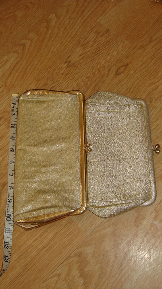 Gold Lame Metallic Mid Century Handbag Vintage Ev… - image 4