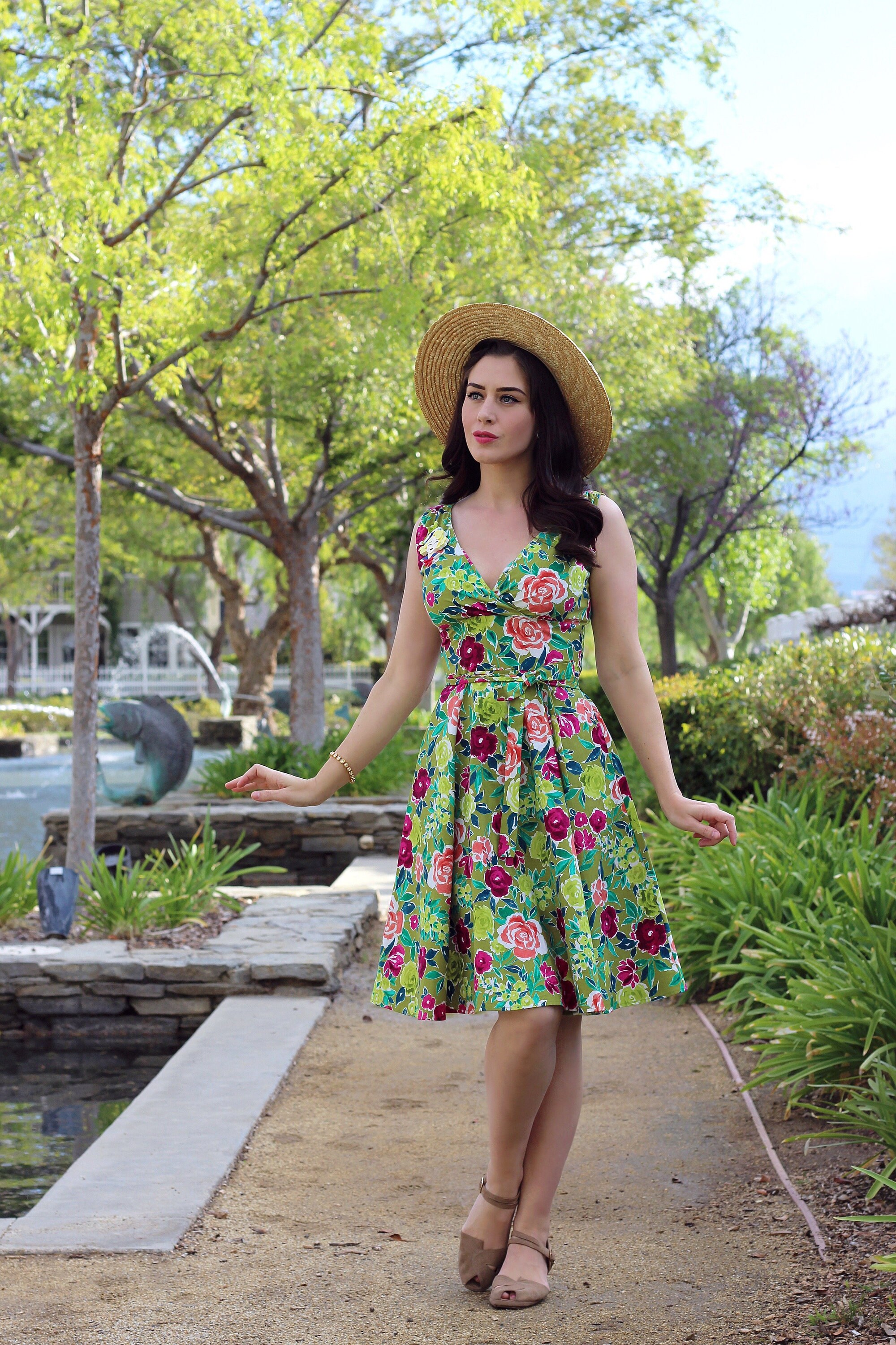 4510837 Green-Pink Floral Dress