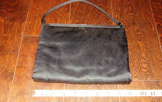 Lewis Vintage Black Soft Satin Handbag Rhinestone… - image 5