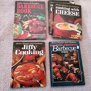 4 Vintage 1960&#39;s Cookbooks Better Homes & Gardens Holiday Jiffy Barbecue Backyard Cooking Recipes Cheese Retro Entertaining Mid Century Tiki