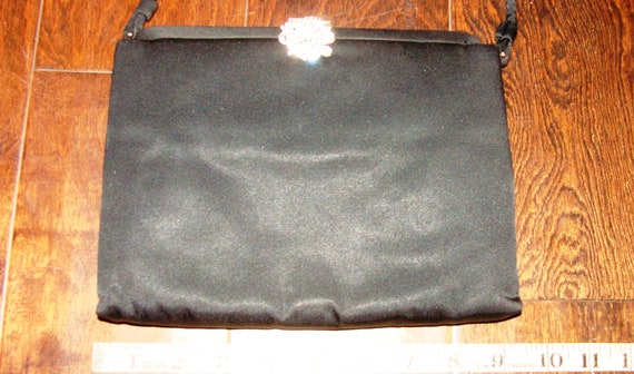 Lewis Vintage Black Soft Satin Handbag Rhinestone… - image 4
