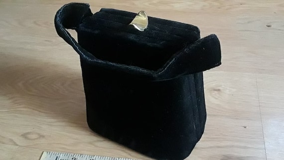 Vintage Mid Century Modern Black Velvet Handbag T… - image 1