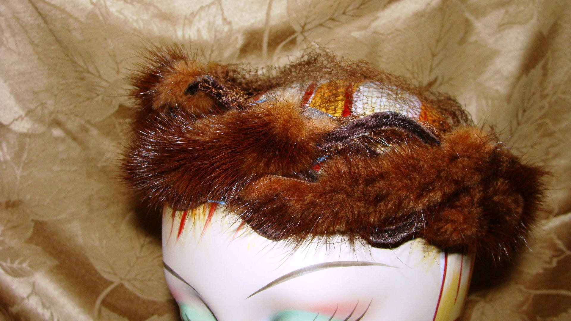 Vintage Pastel Mink with Bow & Veil Fascinator Halo Hat Open Crown Mink Hat With Veil - Etsy main image 2