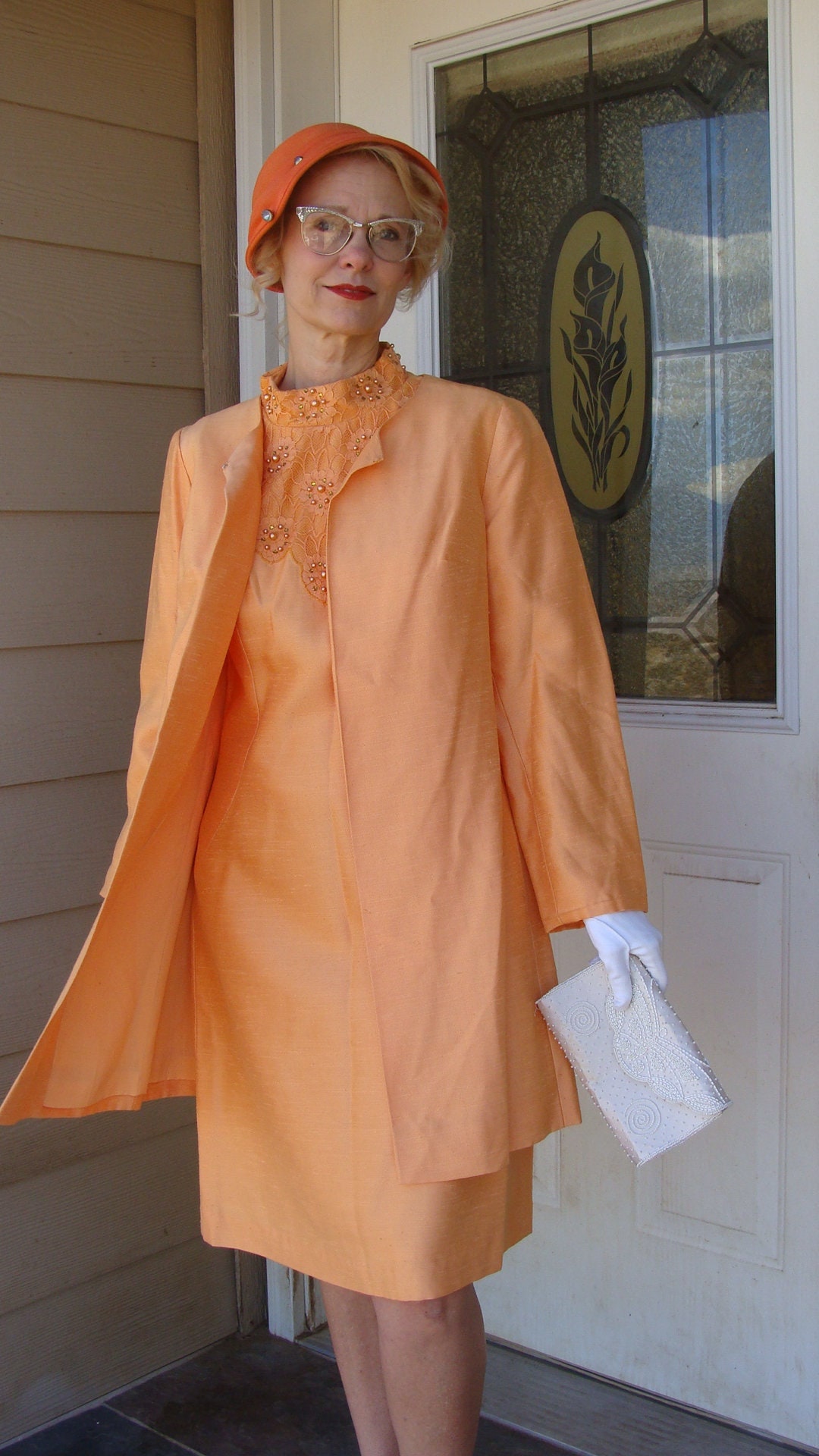 1960's Orange 2 Pc Vintage Dress & Jacket Set S Tiki Mid - Etsy