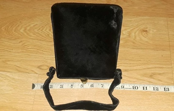 Vintage Mid Century Modern Black Velvet Handbag T… - image 2