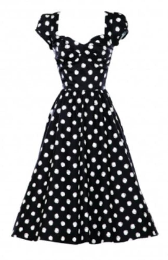Size 22 Curvy Sample Dress Black White Polka Dots Plus Size Fit Flare Swing Dress Jitterbug Snow White Holiday Women's Apparel Sale USA Made