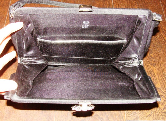 Lewis Vintage Black Soft Satin Handbag Rhinestone… - image 6