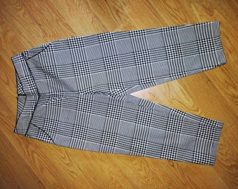 Sample Small Capri Poly Velvet Textured Herringbone Plaid Black & White Cropped Trouser Ladies Pant 1950 Clam Digger Viva Vegas Summer