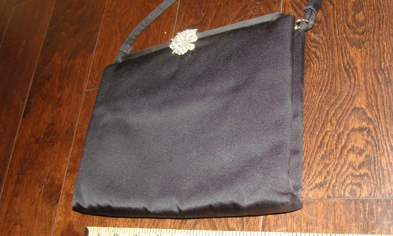 Lewis Vintage Black Soft Satin Handbag Rhinestone… - image 2