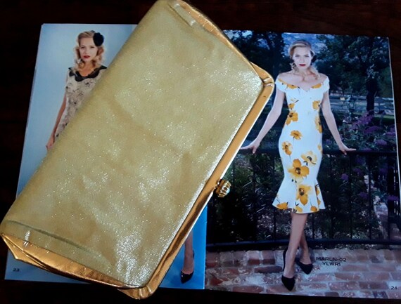 Gold Lame Metallic Mid Century Handbag Vintage Ev… - image 2