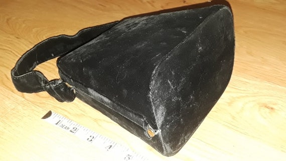 Vintage Mid Century Modern Black Velvet Handbag T… - image 6