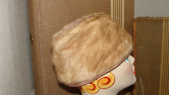 Mid Century Mink Fur Ladies Hat by Lora 1960s Tan… - image 5