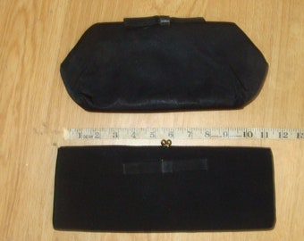 Bolsos de noche vintage Cóctel Joyería Embrague Mid Century Mod Bolso Negro Nylon Satin Bow Gold Twist Cierre Cadena Correa de mano