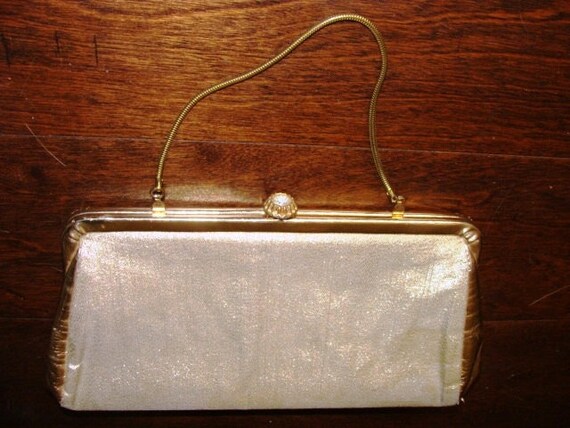 Gold Lame Metallic Mid Century Handbag Vintage Ev… - image 1