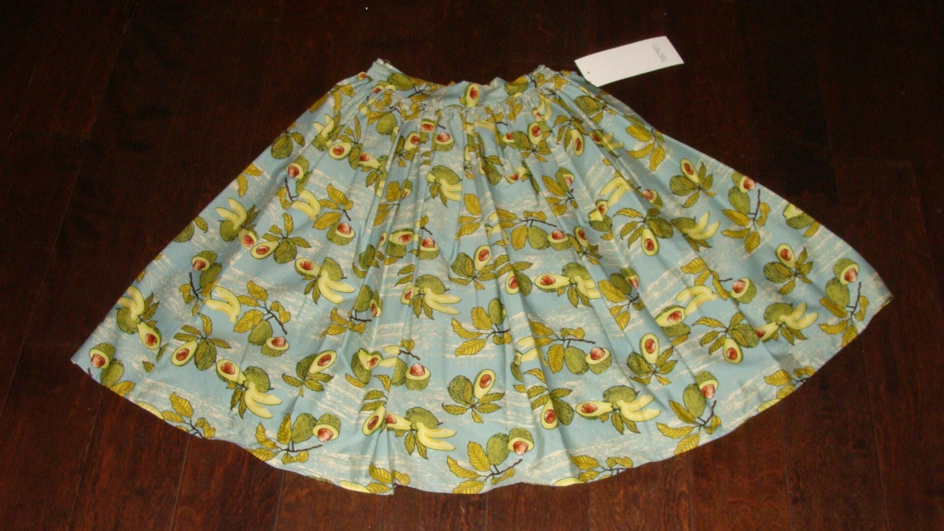 Sample Swing Skirt Gathered Avocado Fruit Blue Green Yellow Latin Gold ...