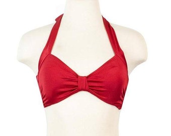 NOS Esther Williams Swimwear Bikini Top Size 14 L to XL Lipstick Red Bathing Suit Pinup Swimsuit Beach Poolside Swimming Sailor Rockabilly