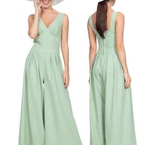 Sample Jumpsuit in Black or Sage Green Wide Leg Palazzo Trouser Pant Sleeveless Leisure Ladies Fashion NOS Holiday Apparel Sale Clothing