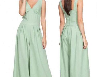 Sample Jumpsuit in Black or Sage Green Wide Leg Palazzo Trouser Pant Sleeveless Leisure Ladies Fashion NOS Holiday Apparel Sale Clothing