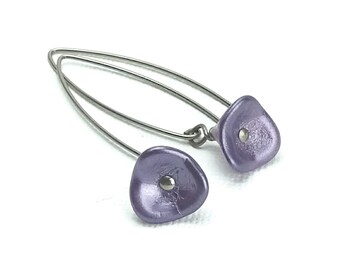 Niobium Earrings Purple Flower on Arched Niobium Earwires, No Nickel Hypoallergenic Earrings for Sensitive Ears, Niobium Jewellery