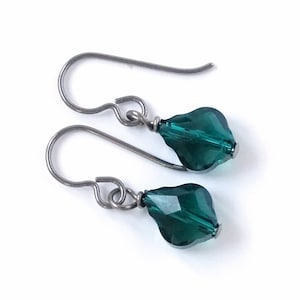 Emerald Green Baroque Crystal Titanium Earrings, European Crystal, Hypoallergenic Nickel Free Niobium Earrings for Sensitive Ears image 1