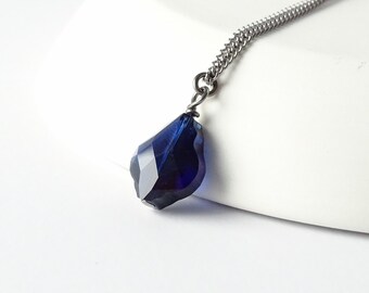 Dark Blue Baroque Crystal Titanium Necklace, Nickel Free Necklace For Sensitive Skin, Dark Indigo European Crystal, Pure Titanium Jewelry