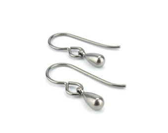 Tiny Teardrop Titanium Earrings, Titanium Raindrop, Dainty Dangle Drop, Niobium Earrings for Sensitive Ears, Hypoallergenic Nickel Free