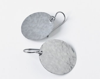 Titanium Earrings Large Hammered Disc, Large Circle Disk Niobium Earrings, Nickel Free Hypoallergenic Disks Earrings for Sensitive Ears