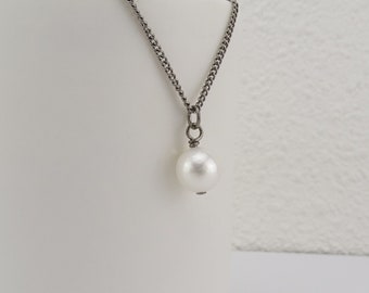 Big Freshwater Pearl Titanium Necklace, Genuine White Pearl, Real Pearl Necklace, Hypoallergenic Nickel Free Necklace for Sensitive Skin