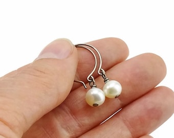 Titanium Earrings Pearl | Etsy