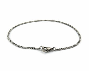 Simple Pure Titanium Curb Chain Anklet, Hypoallergenic Nickel Free Fine Cuban Chain Ankle Bracelet for Sensitive Skin