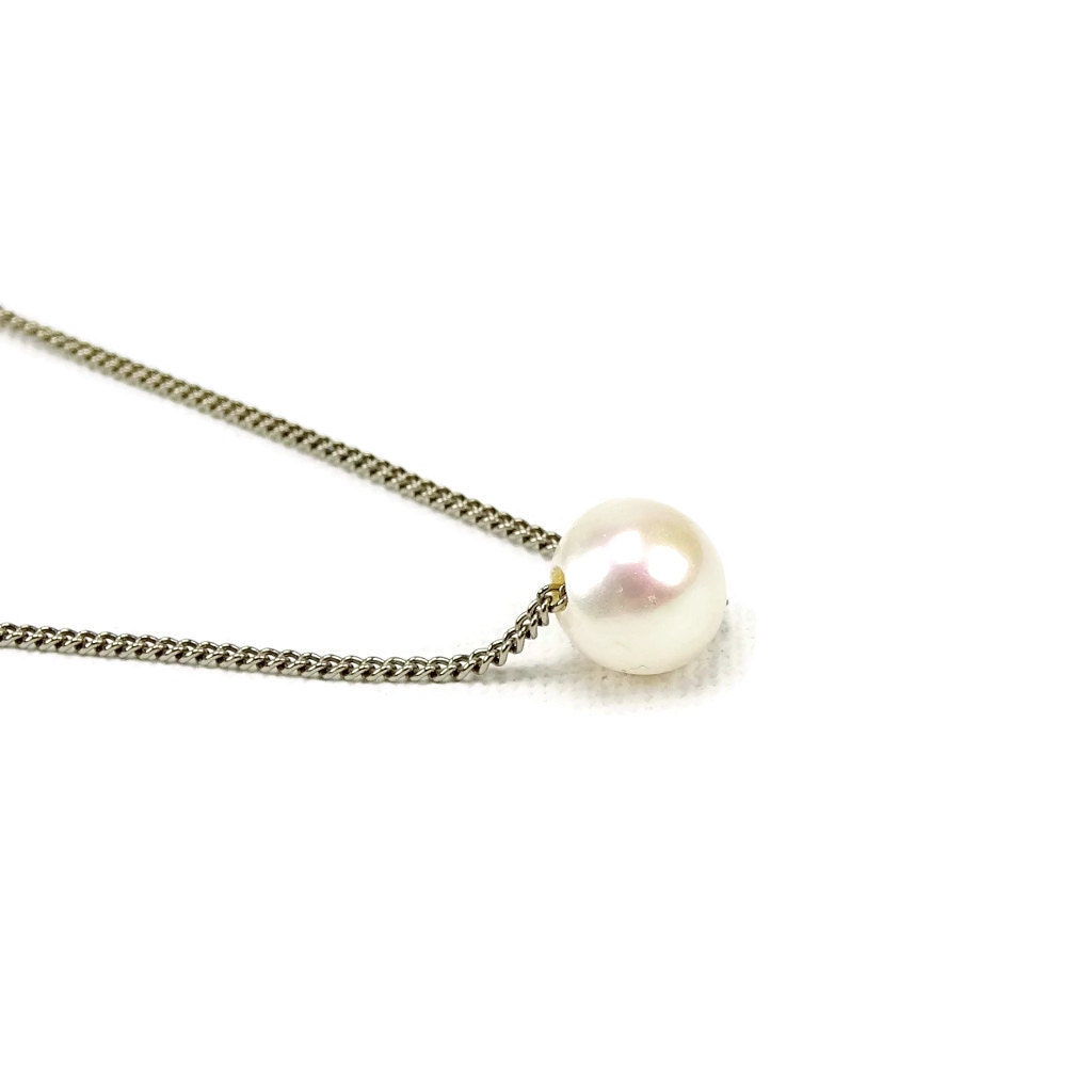 Floating Pearl Titanium Necklace Hypoallergenic Necklace with Etsy