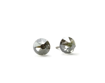 Silver Shade Crystals Titanium Post Earrings, 6.5mm Crystal Posts Titanium Stud Earrings Nickel Free Hypoallergenic Studs for Sensitive Ears