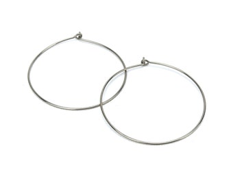 Niobium Hoop Earrings Extra Large, 1.5 Inch Hoops Earring, Hypoallergenic Hoops for Sensitive Ears, Silver Color Nickel Free Jewellery