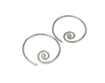 Niobium Earrings Spiral Hoops, Silver Color Niobium Spiraling Hoop Earrings for Sensitive Ears, Hypoallergenic Nickel Free Swirl Jewellery