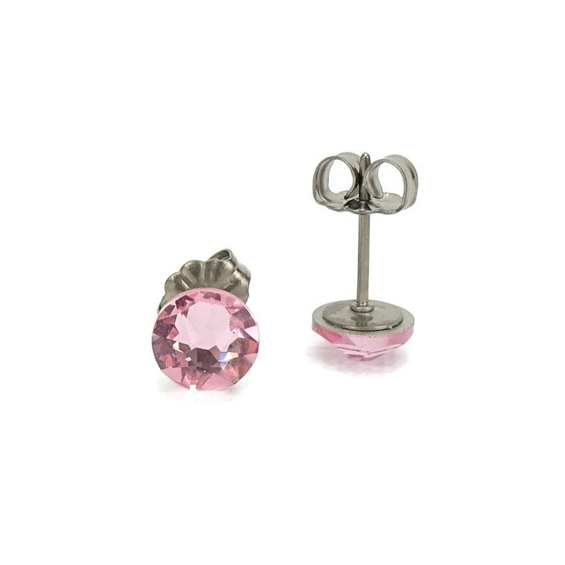 Titanium Stud Earrings Pink Light Rose Swarovski Crystal Etsy