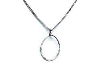 Oval Hoop Titanium Necklace, Everyday Modern Egg Shape Necklace, Hypoallergenic Niobium and Titanium Geometric Necklace