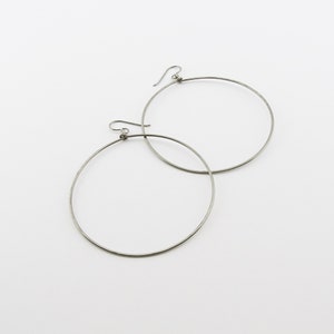 Large Dangle Niobium Hoops, Titanium Hoop Earrings for Sensitive Ears, Nickel Free Hypoallergenic Big Hoops, Silver Gray Niobium, image 6