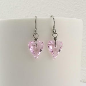 Rosaline Pink Heart Titanium Earrings, Love Heart Crystal Earrings, Niobium Earrings for Sensitive Ears, Hypoallergenic Nickel Free Earrings image 4