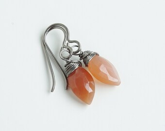 Peach Moonstone Hypoallergenic Earrings for Sensitive Ears, Orange Gemstone Earrings on Niobium or Titanium Earwires, Nickel Free Jewellery