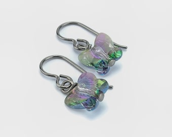 Purple Green Crystal Butterfly Titanium Earrings, Paradise Shine European Crystal Butterflies Niobium Sensitive Ears Earrings, Nickel Free