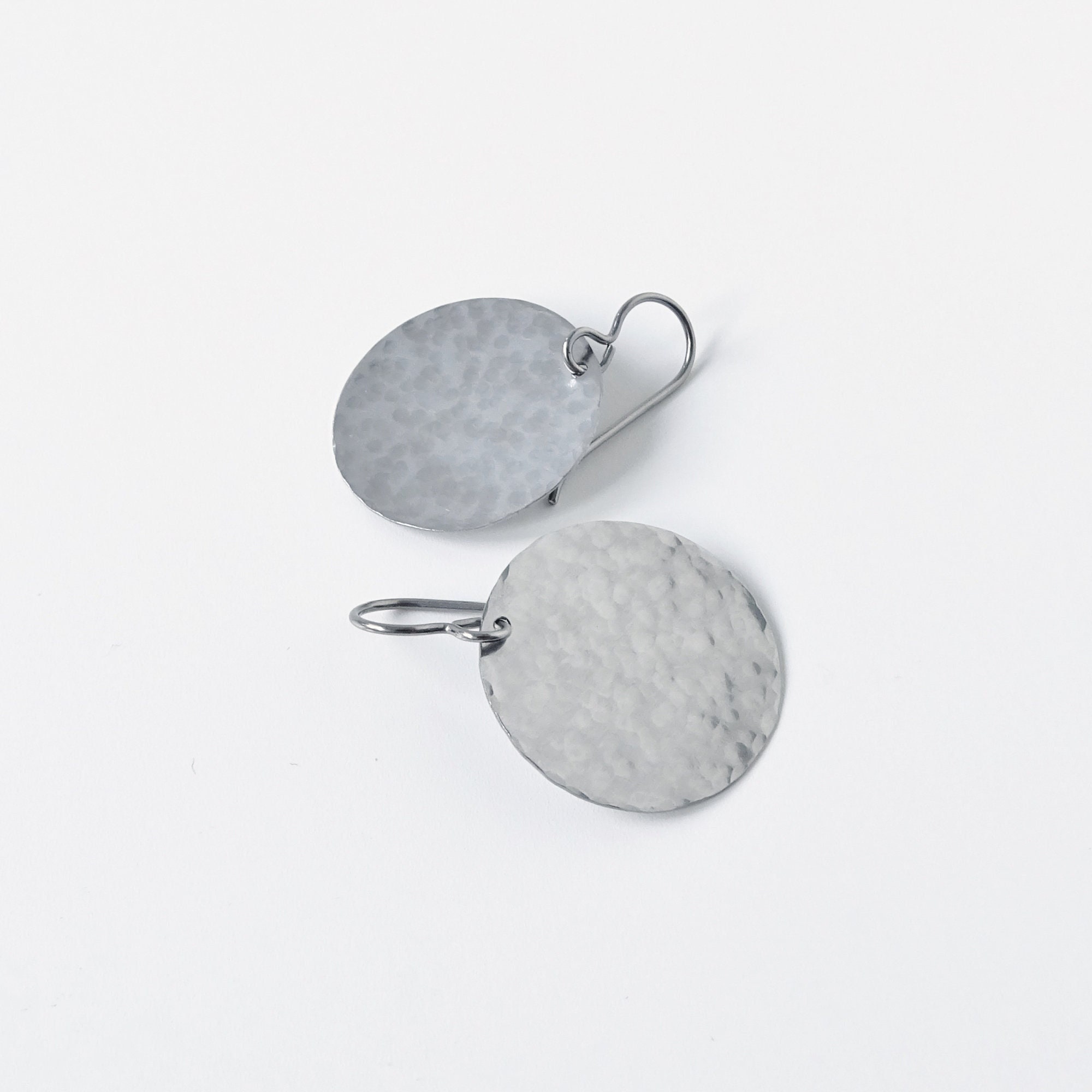 Long Hammered Blue Rectangle Titanium Earrings