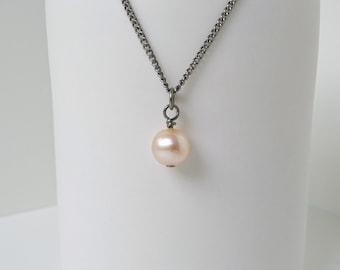 Pink Pearl Pendant Titanium Necklace, Real Pearl Necklace for Sensitive Skin, Freshwater Pearl Titanium Jewelry, Hypoallergenic Nickel Free